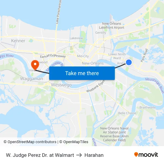 W. Judge Perez Dr. at Walmart to Harahan map