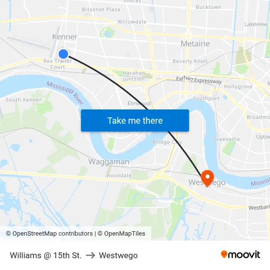 Williams @ 15th St. to Westwego map