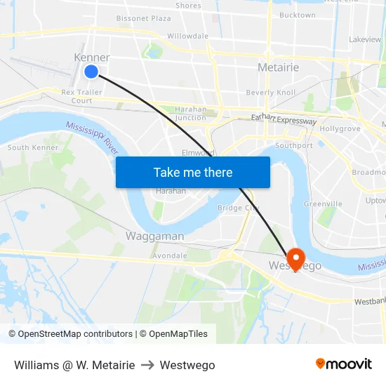 Williams @ W. Metairie to Westwego map