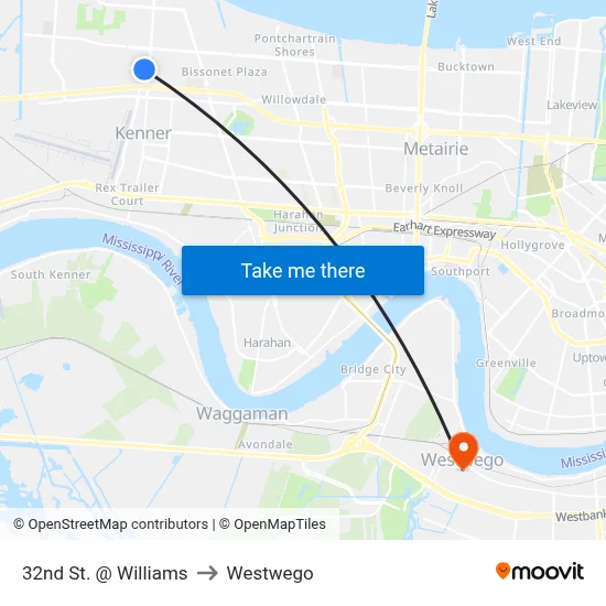 32nd St. @ Williams to Westwego map