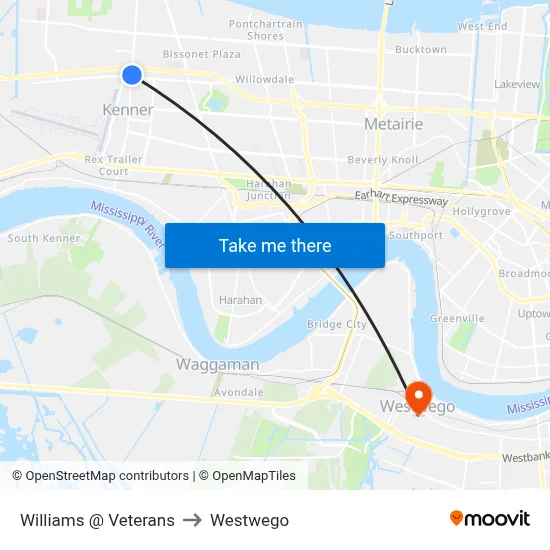 Williams @ Veterans to Westwego map