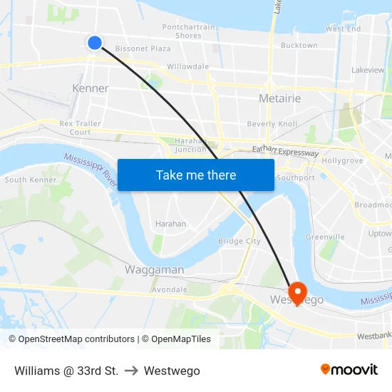 Williams @ 33rd St. to Westwego map