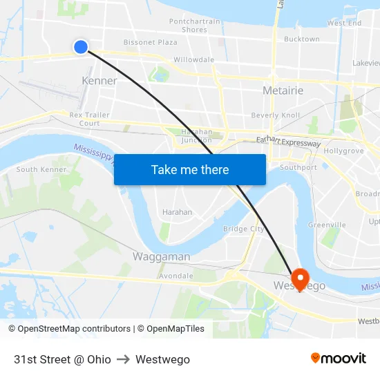31st Street @ Ohio to Westwego map