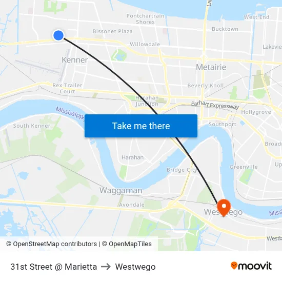 31st Street @ Marietta to Westwego map