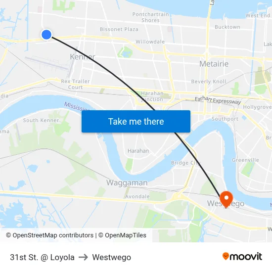 31st St. @ Loyola to Westwego map