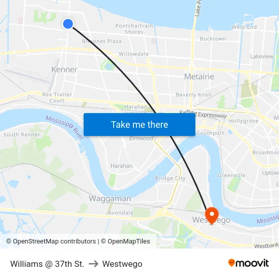 Williams @ 37th St. to Westwego map