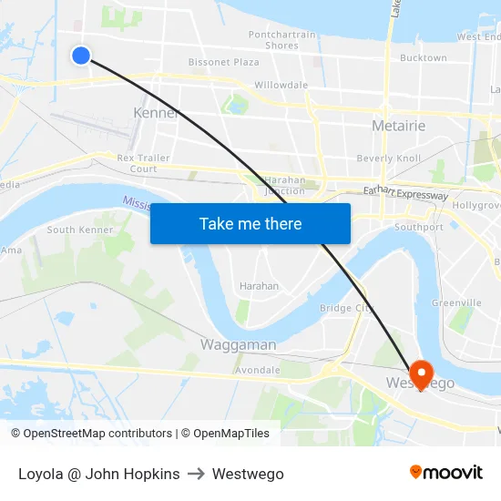 Loyola @ John Hopkins to Westwego map