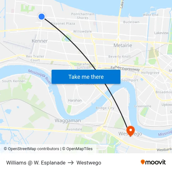 Williams @ W. Esplanade to Westwego map