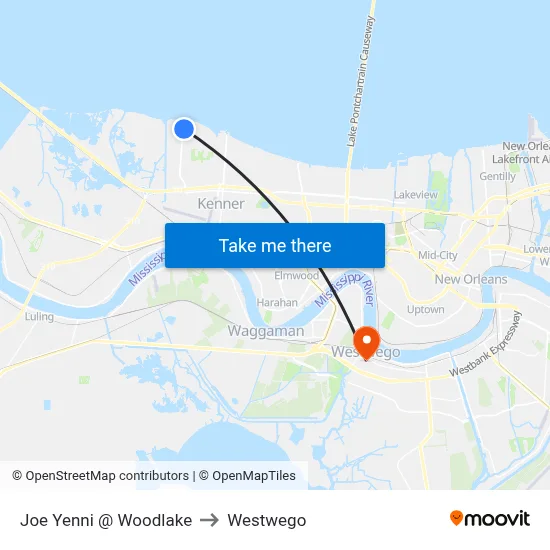 Joe Yenni @ Woodlake to Westwego map
