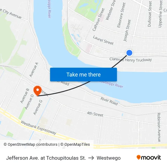 Jefferson Ave. at Tchoupitoulas St. to Westwego map