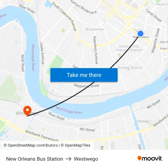 New Orleans Bus Station to Westwego map