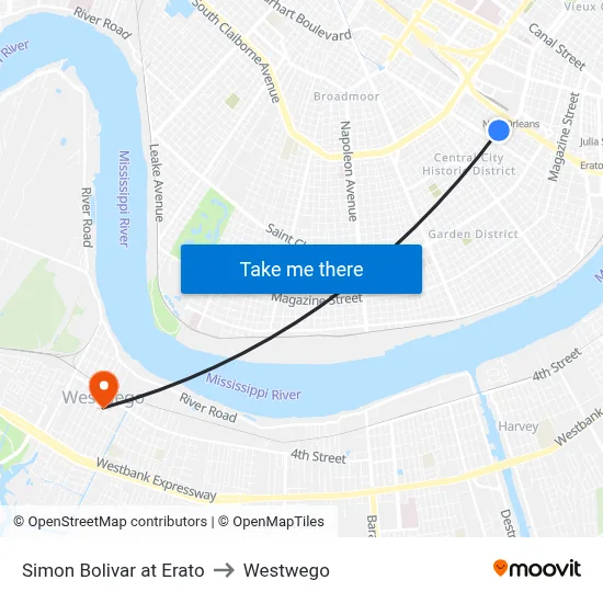 Simon Bolivar at Erato to Westwego map