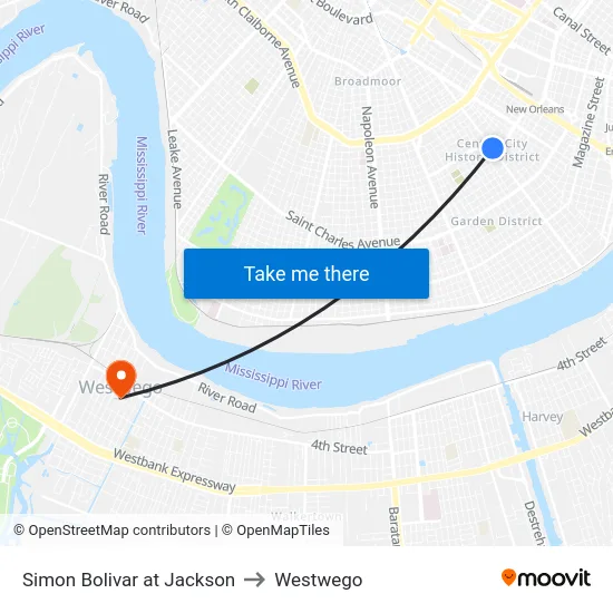 Simon Bolivar at Jackson to Westwego map