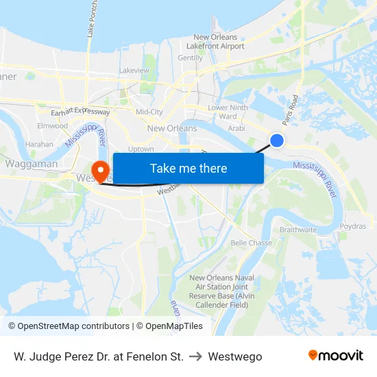W. Judge Perez Dr. at Fenelon St. to Westwego map