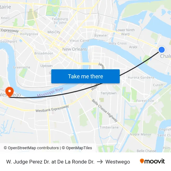 W. Judge Perez Dr. at De La Ronde Dr. to Westwego map