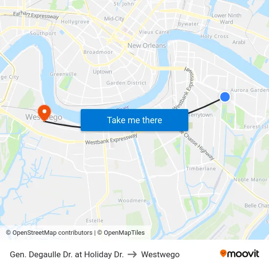 Gen. Degaulle Dr. at Holiday Dr. to Westwego map