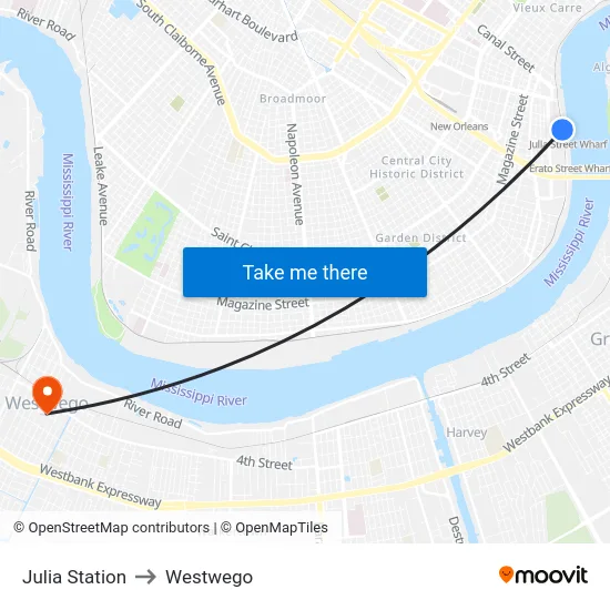 Julia Station to Westwego map