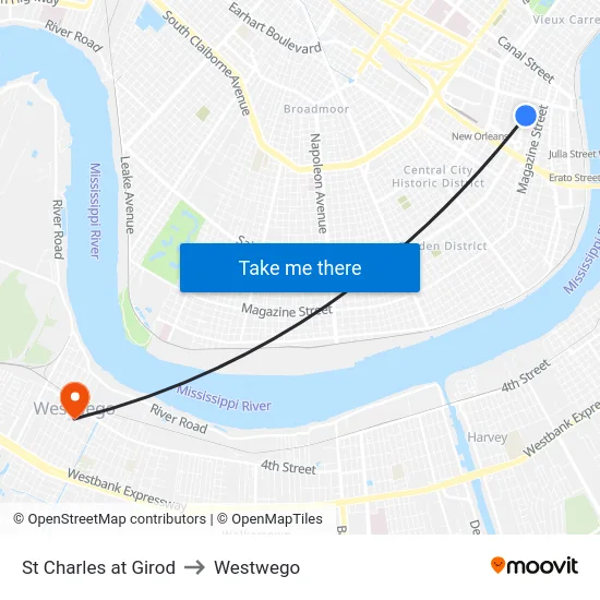 St Charles at Girod to Westwego map