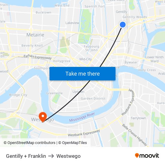 Gentilly + Franklin to Westwego map