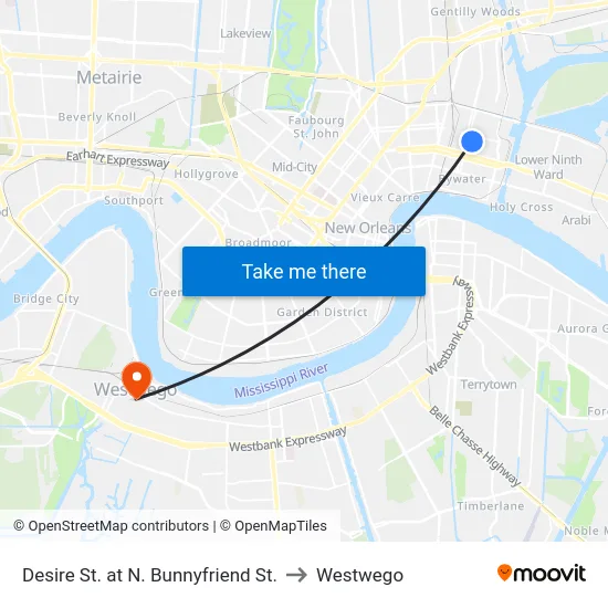 Desire St. at N. Bunnyfriend St. to Westwego map