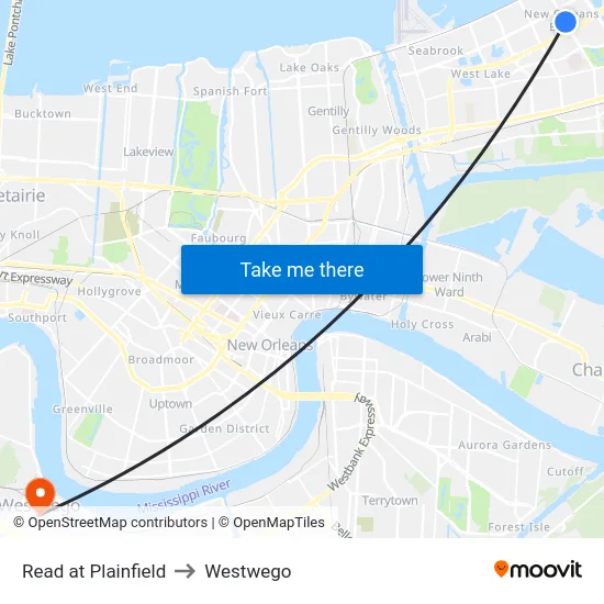 Read at Plainfield to Westwego map
