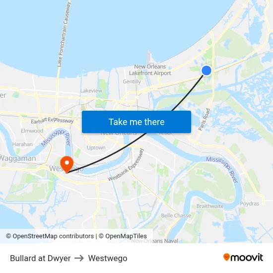 Bullard at Dwyer to Westwego map