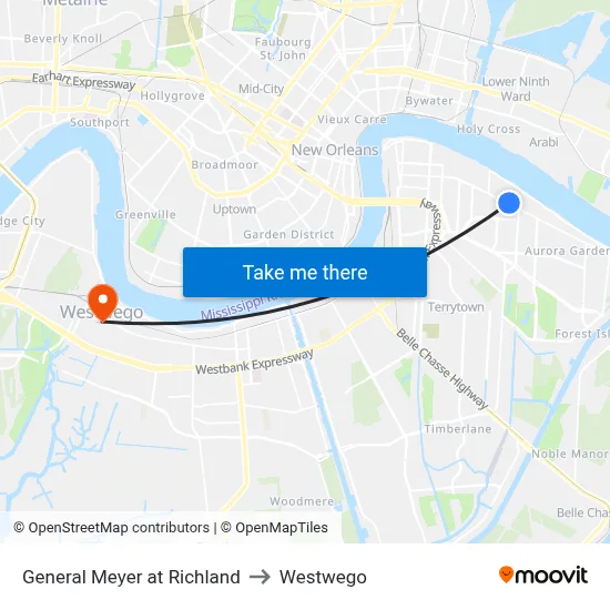General Meyer at Richland to Westwego map