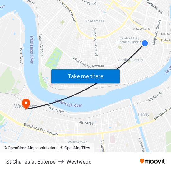 St Charles at Euterpe to Westwego map