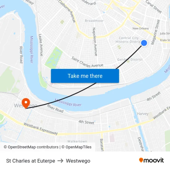 St Charles at Euterpe to Westwego map