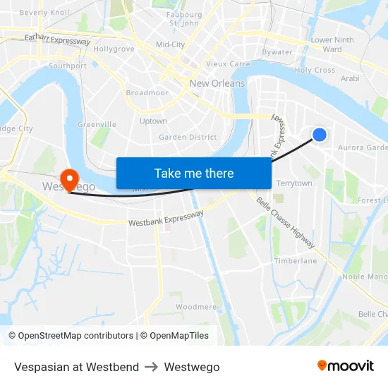 Vespasian at Westbend to Westwego map
