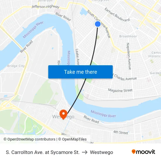 S. Carrollton Ave. at Sycamore St. to Westwego map