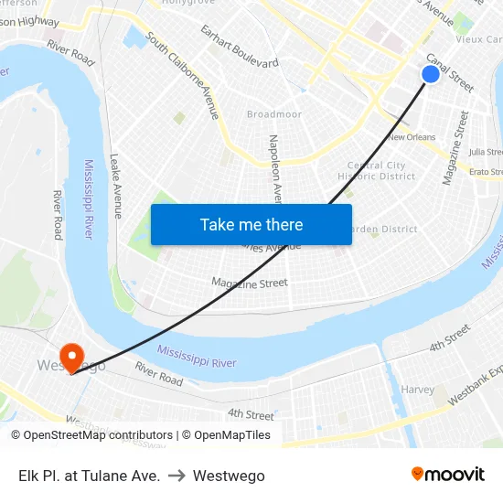 Elk Pl. at Tulane Ave. to Westwego map