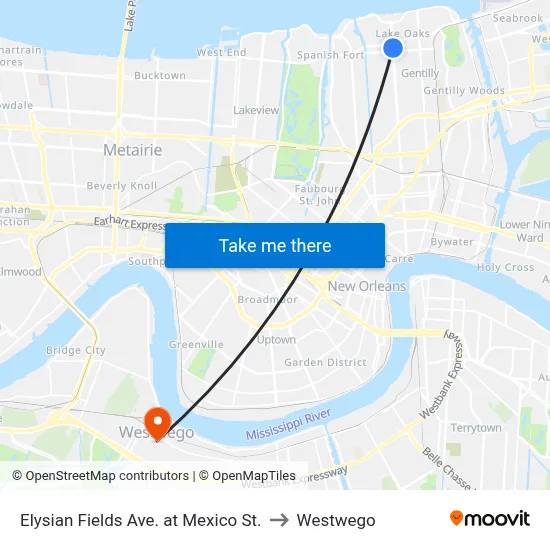 Elysian Fields Ave. at Mexico St. to Westwego map