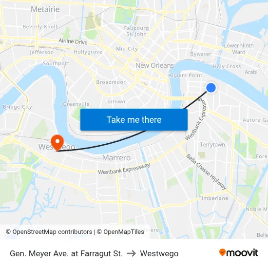 Gen. Meyer Ave. at Farragut St. to Westwego map