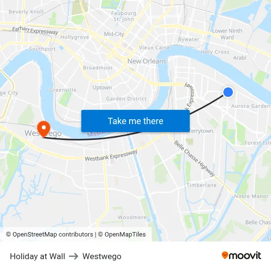 Holiday at Wall to Westwego map