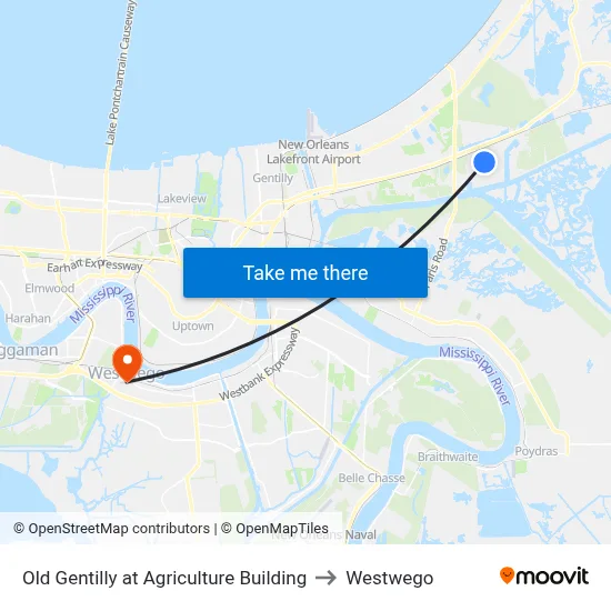 Old Gentilly at Agriculture Building to Westwego map