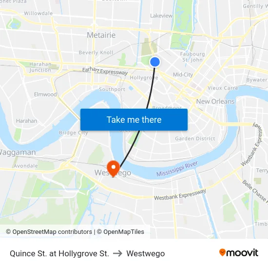 Quince St. at Hollygrove St. to Westwego map