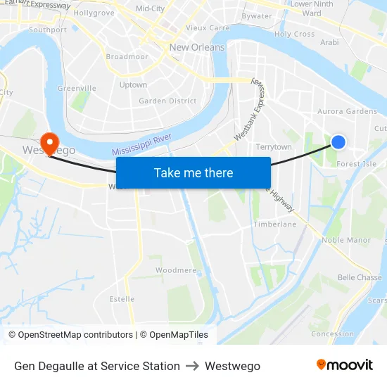 Gen Degaulle at Service Station to Westwego map