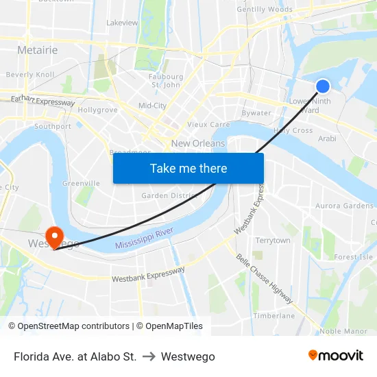 Florida Ave. at Alabo St. to Westwego map