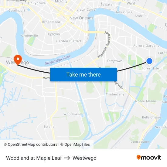Woodland at Maple Leaf to Westwego map