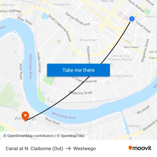 Canal at N. Claiborne (Out) to Westwego map