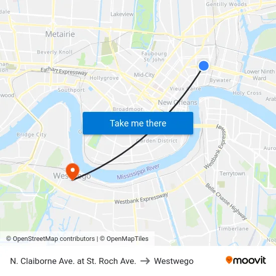 N. Claiborne Ave. at St. Roch Ave. to Westwego map