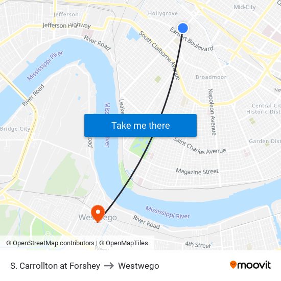 S. Carrollton at Forshey to Westwego map