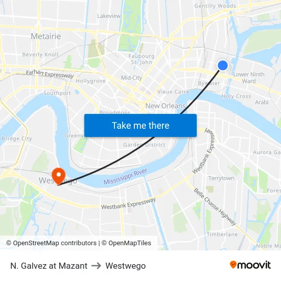 N. Galvez at Mazant to Westwego map