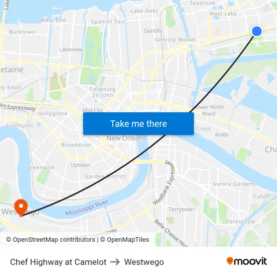 Chef Highway at Camelot to Westwego map