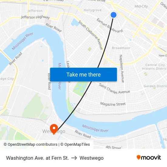 Washington Ave. at Fern St. to Westwego map