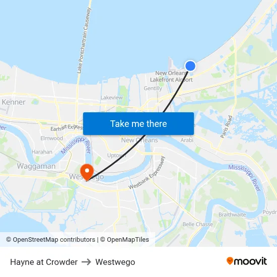 Hayne at Crowder to Westwego map