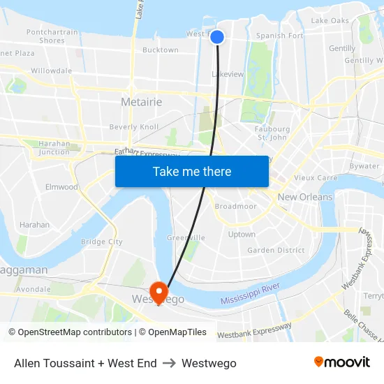 Allen Toussaint + West End to Westwego map