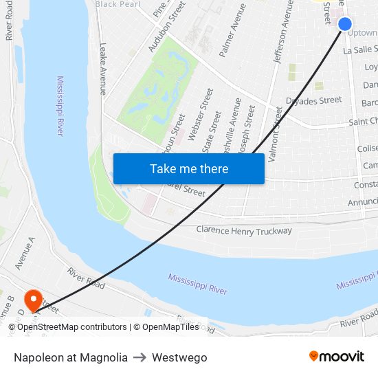 Napoleon at Magnolia to Westwego map