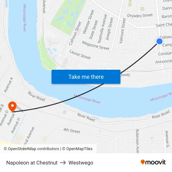 Napoleon at Chestnut to Westwego map